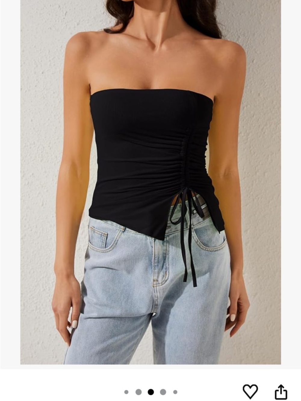 Strapless Ruched Drawstring Tank Top - Black